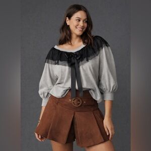 Anthropologie Maeve Black and Gray Ruffle Bow top size Xl